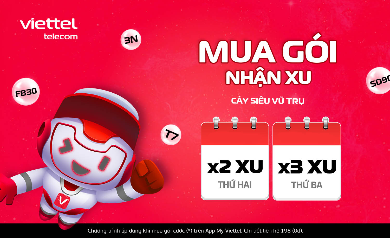 Nhân bội ưu đãi khi mua gói vào thứ 2 và thứ 3 hàng tuần trên app My Viettel